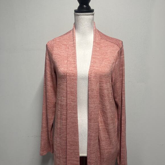 Lands' End Duster Long Cardigan Jacket size Medium 10-12 Coral Pink Rose Pockets - Picture 3 of 8